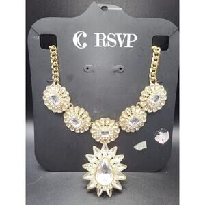 RSVP Charming Charlie Gold tone Rhinestone Floral Bridal Necklace.